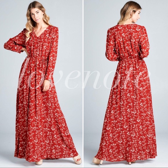 1 left(L) Boho Fully Lined Long Sleeve Floral Maxi - Picture 2 of 6